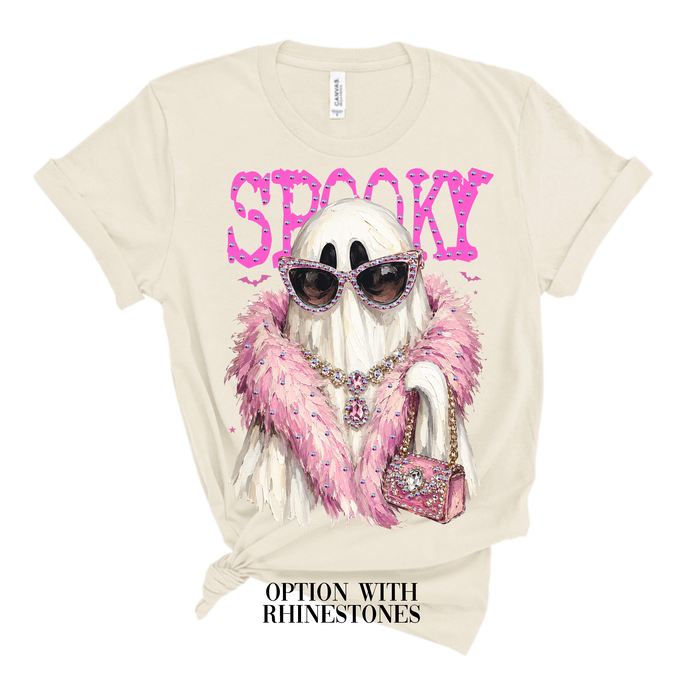 Natural Spooky Ghost Blingy Rhinestone Graphic Tee