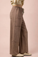 Mocha Mineral Washed Wide Leg Casual Comfy Pants