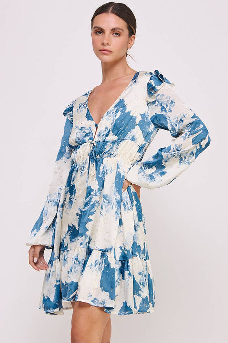 Blue Long Sleeve Mini Dress