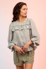 Lavender Floral Print Ruffle Blouse