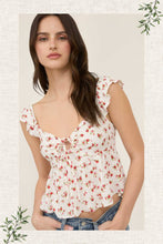 Off White Multi Floral Clip Dot Front Tie Cutout Crop Top
