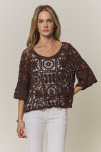 OPEN-KNIT SQUARE CROCHET TOP Rust