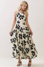 Ivory Floral Print Sleeveless Halter Maxi Dress