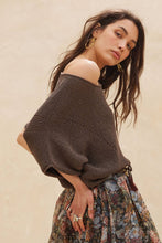Espresso Short-Sleeve Pointelle Ribbed Knit Sweater