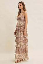 Clay Multi Romantic Story Cascasing Teired Ruffle Smocked Maxi Dress