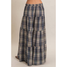 Blue Tiered Plaid Wide-Leg Pants