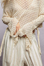 Cream Round Neck Crochet Raw Edge Solid Knit Top