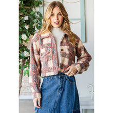 Pink Blue Plaid Sherpa Short Button Veveret Jacket