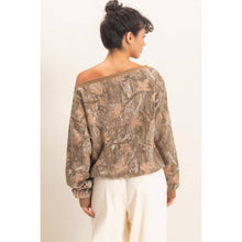 Brown Tree Camouflage Print Off The Shoulder Sweatshirt