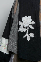 Black Round Neck Long Sleeve Crochet Embroidered Patch Lace POL Top