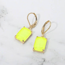 Aqua Rectangular Glass Stone Drop Dangle Earrings