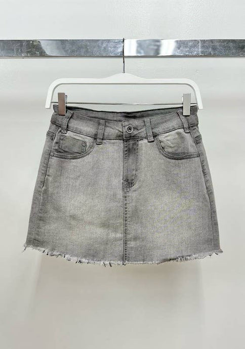 Grey 2-Tone Fringe Hem Dnim Venti Skirt