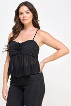 Black Plus Size Baby Doll Mesh Rhinestone Top