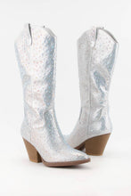 Silver Rhinestone Mid Calf Glam Western Boots