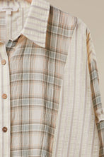 Beige Bohemian Lace Panel Mixed Stripe Shirt