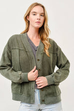 Green Washed Button-Front Cardigan Jacket with Pockets