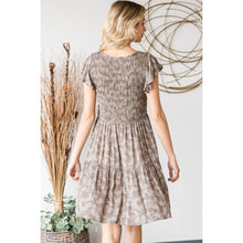 Taupe Floral V Neck Tiered Dress