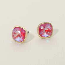 Clear Gold Cushion-cut Faceted Iridescent Stone Stud Earrings