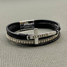 Lilac Blessed Cross Rhinestone Multi-layer Leather Bracelet