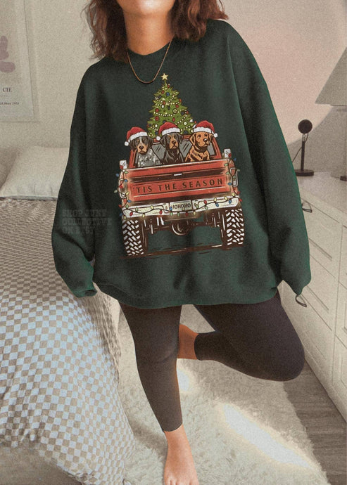 Vintage Christmas Dog Truck Sweatshirt Crewneck Pepper