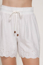 Ivory Waistband with String Eyelet Hem Woven Shorts