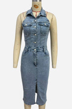 Blue Sleeveless Denim Button Dress