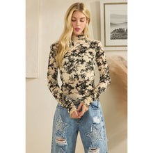Cream Long Sleeve Merrow Flocking Flower Oli+Hali Mesh Top