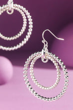 Silver Double Beaded Hoop Drop Earrings