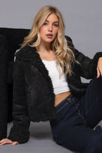 Black Long Sleeve Inside Fur Detail Penny Lane Suede Short Jacket