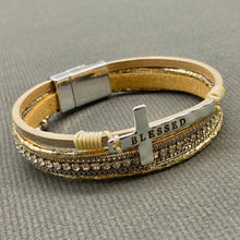 White Blessed Cross Rhinestone Multi-layer Leather Bracelet