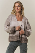 Mocha Multi Button Down Bubble Sleeve Knit Cardigan