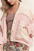 Baby Pink Teddy Sherpa Floral Mixed Fabric Jacket