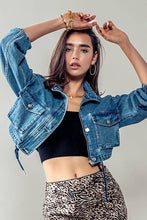 Blue Utility Cropped Drawstring Hem Stand Collar Denim Urban Daizy Jacket