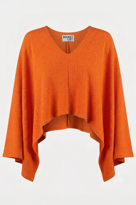 Orange Structured Crepe Asymmetrical Poncho Top