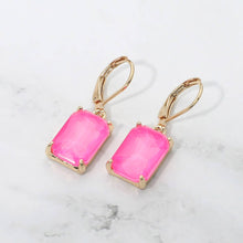 Aqua Rectangular Glass Stone Drop Dangle Earrings