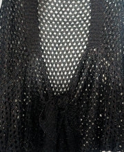 Black Eyelet Open-Knit Metallic Cardigan with Front Tie