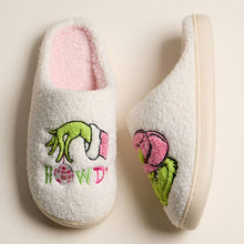 Ivory Pink Howdy Western Grinch Holiday Indoor Slippers: Ivory Pink