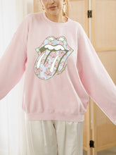 Rolling Stones Floral Lick Pink Thrifted Graphic Sweatshirt