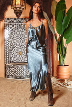 Metallic Blue Silky Bias Cut Solid Cami Top