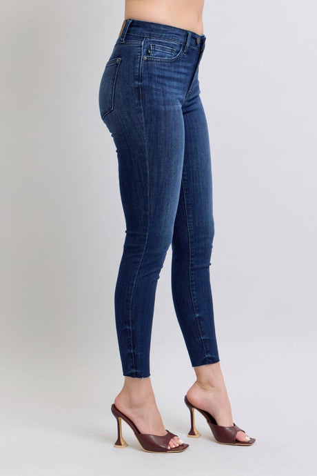 Dark Mid Rise Skinny w raw hem Judy Blue Jeans