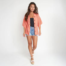 Coral Catalina Knit Half Sleeve Button Up Top