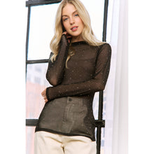 Black Sheer Rhinestone Mesh High Neck Top