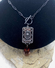 Vintage Gun Metal Necklace with Crystal Drop