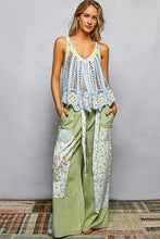 Blue Multi V-Neck Sleeveless Scalloped Edge Stripe Border Crochet POL Top