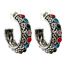 Gemstone Western C Hoop Metal Earrings: Pink