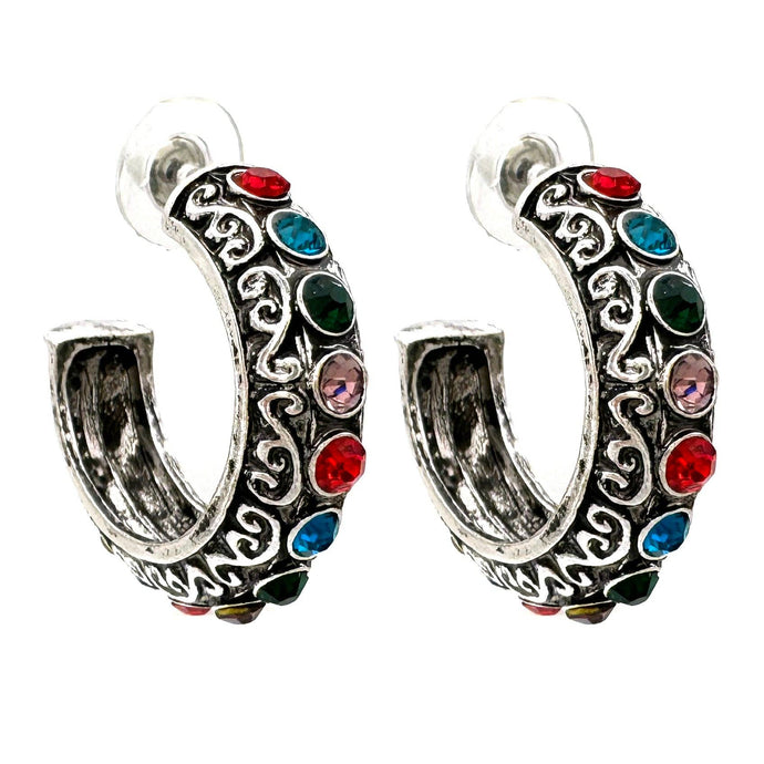 Gemstone Western C Hoop Metal Earrings: Multicolor