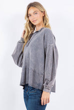 Mineral Washed BOHO Vneck top: Grey