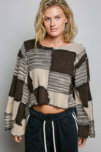 Black Round Neck Unique Patchwork Panels Cropped POL Top