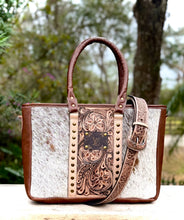 Upcycled LV Cowhide Leather Tote Crossbody Bag Western 