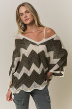 BOHEMIAN CHEVRON CROCHET KNIT SWEATER TOP Olive
